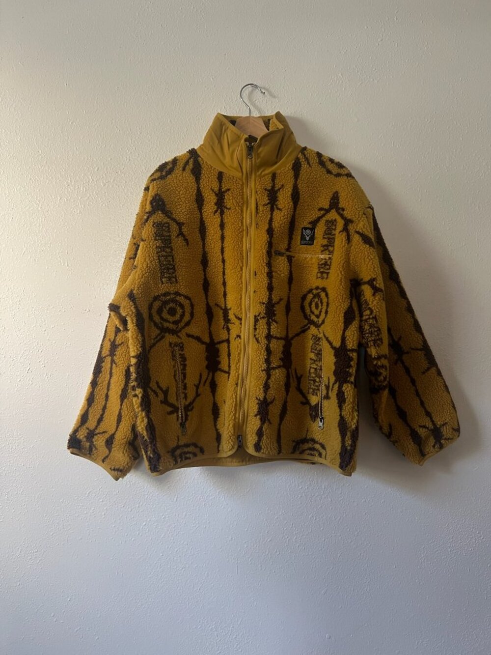 Mustard yellow SUPREME x SOUTH2 WEST8 collab fleece zip up